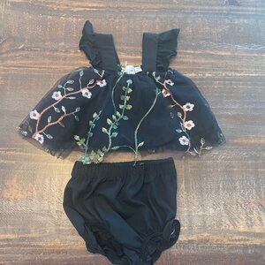 Embroidered Black Baby Outfit